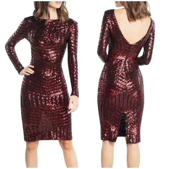 chinese dress ladies Ashley Lauren 4496 Sequin Bishop Sleeve Crew Neck Tea Length Cocktail Dress 12 / Rose Gold main image 1